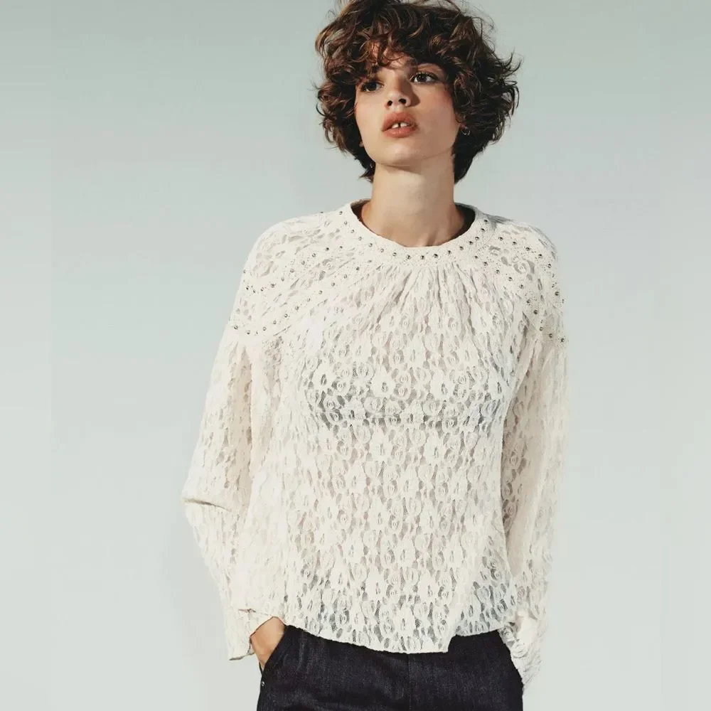 ZARA BOHO STUDDED LACE TOP